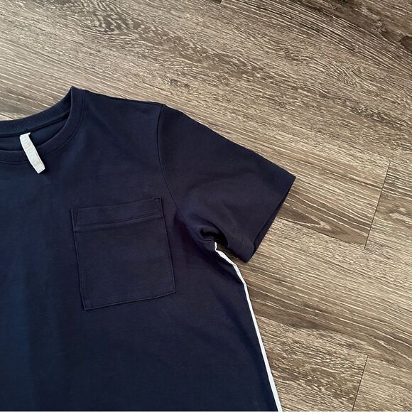 Athleta Gallery Colorblock Blue Short Sleeve Pocket Tee Shirt Top - Picture 3 of 7